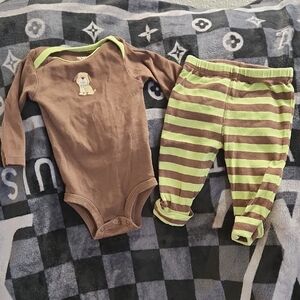 Brown and Green Striped Kids One Piece Set